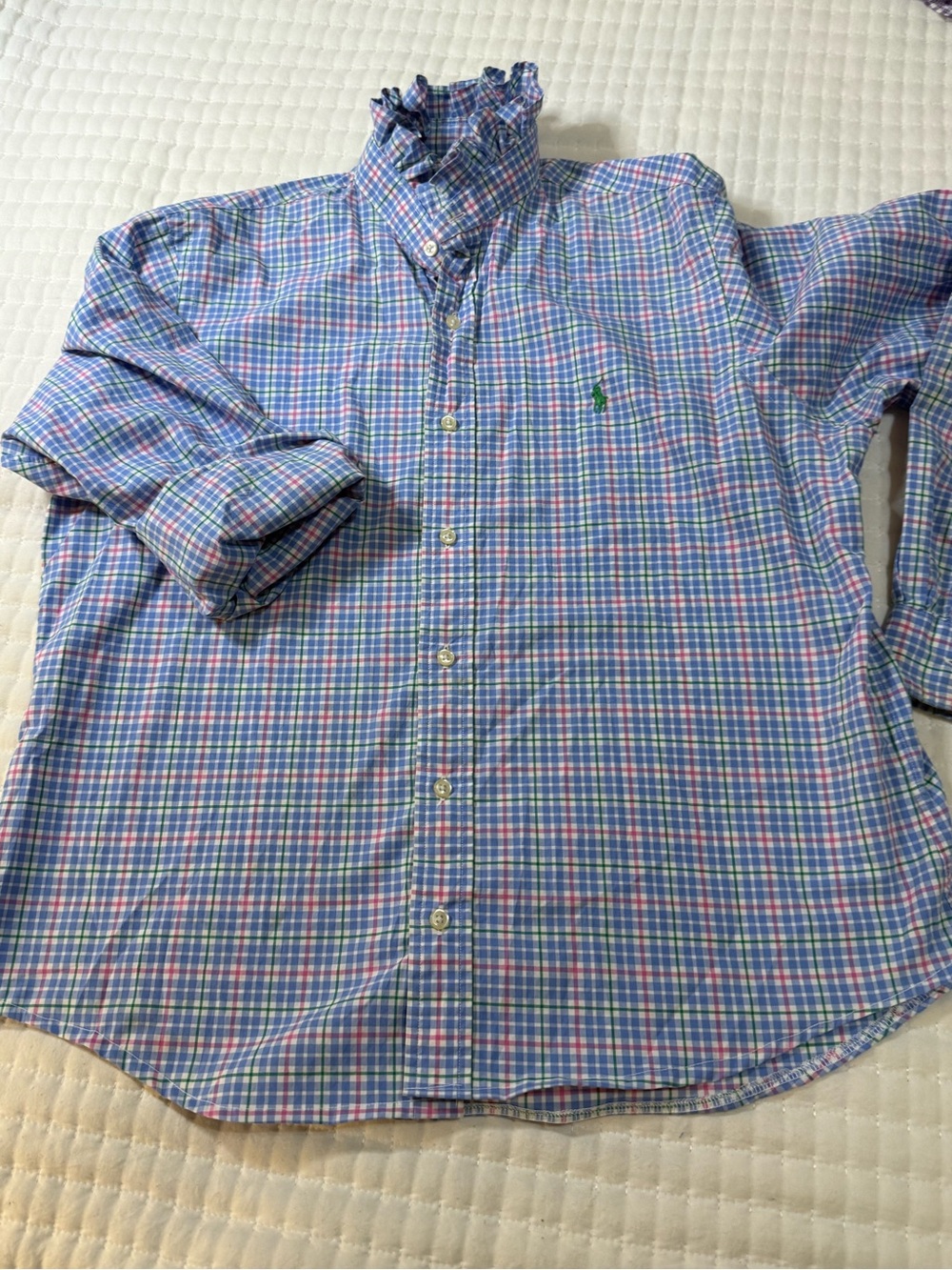 Upcycled Mens Ralph Lauren Pink, Blue & Green Plaid Button-Down Shirt - Picture 4 of 8
